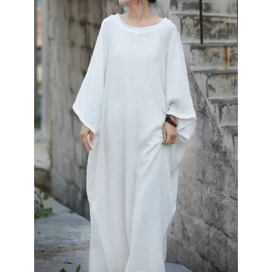 Solid Color Split-Side Batwing Sleeves Long Sleeves Round-Neck Midi Dresses Solid Color Split-Side Batwing Sleeves Long Sleeves Round-Neck Midi Dresses