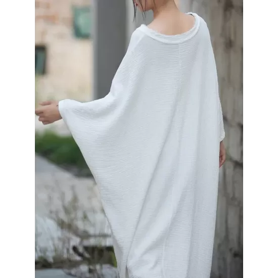 Solid Color Split-Side Batwing Sleeves Long Sleeves Round-Neck Midi Dresses Solid Color Split-Side Batwing Sleeves Long Sleeves Round-Neck Midi Dresses