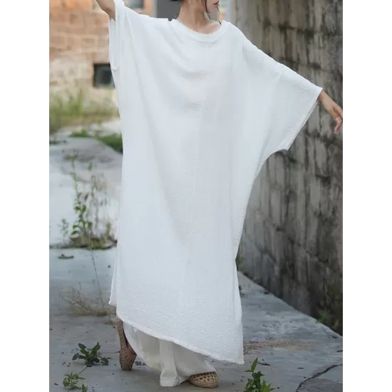 Solid Color Split-Side Batwing Sleeves Long Sleeves Round-Neck Midi Dresses Solid Color Split-Side Batwing Sleeves Long Sleeves Round-Neck Midi Dresses