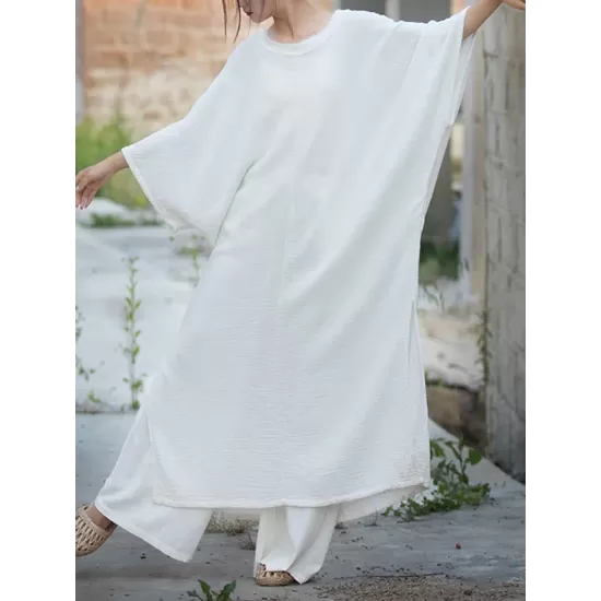 Solid Color Split-Side Batwing Sleeves Long Sleeves Round-Neck Midi Dresses Solid Color Split-Side Batwing Sleeves Long Sleeves Round-Neck Midi Dresses