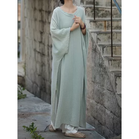 Solid Color Split-Side Batwing Sleeves Long Sleeves Round-Neck Midi Dresses Solid Color Split-Side Batwing Sleeves Long Sleeves Round-Neck Midi Dresses