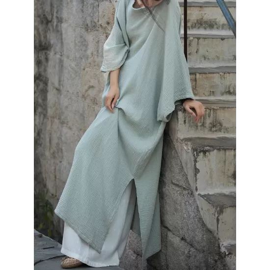 Solid Color Split-Side Batwing Sleeves Long Sleeves Round-Neck Midi Dresses Solid Color Split-Side Batwing Sleeves Long Sleeves Round-Neck Midi Dresses