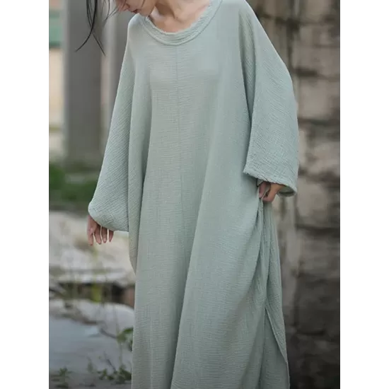 Solid Color Split-Side Batwing Sleeves Long Sleeves Round-Neck Midi Dresses Solid Color Split-Side Batwing Sleeves Long Sleeves Round-Neck Midi Dresses
