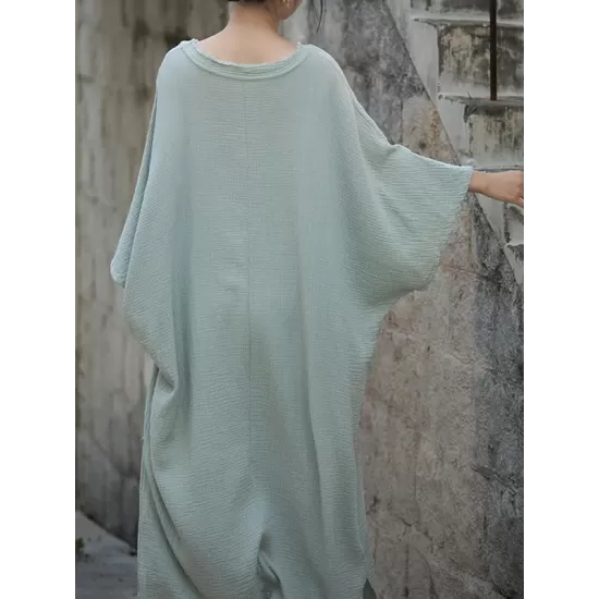 Solid Color Split-Side Batwing Sleeves Long Sleeves Round-Neck Midi Dresses Solid Color Split-Side Batwing Sleeves Long Sleeves Round-Neck Midi Dresses