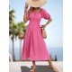 Elasticity Pleated Solid Color Split-Joint A-Line Bishop Sleeve Off-The-Shoulder Midi Dresses Elasticity Pleated Solid Color Split-Joint A-Line Bishop Sleeve Off-The-Shoulder Midi Dresses