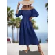 Elasticity Pleated Solid Color Split-Joint A-Line Bishop Sleeve Off-The-Shoulder Midi Dresses Elasticity Pleated Solid Color Split-Joint A-Line Bishop Sleeve Off-The-Shoulder Midi Dresses