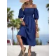 Elasticity Pleated Solid Color Split-Joint A-Line Bishop Sleeve Off-The-Shoulder Midi Dresses Elasticity Pleated Solid Color Split-Joint A-Line Bishop Sleeve Off-The-Shoulder Midi Dresses