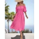 Elasticity Pleated Solid Color Split-Joint A-Line Bishop Sleeve Off-The-Shoulder Midi Dresses Elasticity Pleated Solid Color Split-Joint A-Line Bishop Sleeve Off-The-Shoulder Midi Dresses
