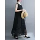 A-Line Loose Lacy See-Through Solid Color Split-Side Round-Neck Midi Dresses A-Line Loose Lacy See-Through Solid Color Split-Side Round-Neck Midi Dresses