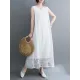 A-Line Loose Lacy See-Through Solid Color Split-Side Round-Neck Midi Dresses A-Line Loose Lacy See-Through Solid Color Split-Side Round-Neck Midi Dresses