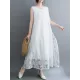 A-Line Loose Lacy See-Through Solid Color Split-Side Round-Neck Midi Dresses A-Line Loose Lacy See-Through Solid Color Split-Side Round-Neck Midi Dresses