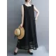 A-Line Loose Lacy See-Through Solid Color Split-Side Round-Neck Midi Dresses A-Line Loose Lacy See-Through Solid Color Split-Side Round-Neck Midi Dresses