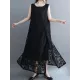 A-Line Loose Lacy See-Through Solid Color Split-Side Round-Neck Midi Dresses A-Line Loose Lacy See-Through Solid Color Split-Side Round-Neck Midi Dresses