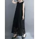 A-Line Loose Lacy See-Through Solid Color Split-Side Round-Neck Midi Dresses A-Line Loose Lacy See-Through Solid Color Split-Side Round-Neck Midi Dresses