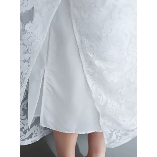 A-Line Loose Lacy See-Through Solid Color Split-Side Round-Neck Midi Dresses A-Line Loose Lacy See-Through Solid Color Split-Side Round-Neck Midi Dresses