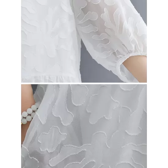 A-Line Loose Lacy See-Through Solid Color Split-Side Round-Neck Midi Dresses A-Line Loose Lacy See-Through Solid Color Split-Side Round-Neck Midi Dresses
