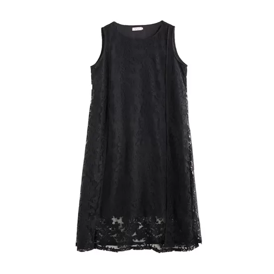 A-Line Loose Lacy See-Through Solid Color Split-Side Round-Neck Midi Dresses A-Line Loose Lacy See-Through Solid Color Split-Side Round-Neck Midi Dresses