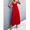 Backless Solid Color Tied A-Line High Waisted Deep V-Neck Slip Dress Midi Dresses