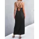 Backless Solid Color Tied A-Line High Waisted Deep V-Neck Slip Dress Midi Dresses Backless Solid Color Tied A-Line High Waisted Deep V-Neck Slip Dress Midi Dresses