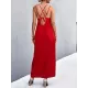 Backless Solid Color Tied A-Line High Waisted Deep V-Neck Slip Dress Midi Dresses Backless Solid Color Tied A-Line High Waisted Deep V-Neck Slip Dress Midi Dresses