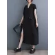 Solid Color Split-Front Split-Joint A-Line Loose V-Neck Midi Dresses Solid Color Split-Front Split-Joint A-Line Loose V-Neck Midi Dresses