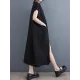 Solid Color Split-Front Split-Joint A-Line Loose V-Neck Midi Dresses Solid Color Split-Front Split-Joint A-Line Loose V-Neck Midi Dresses