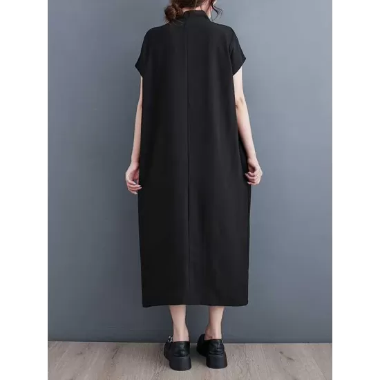 Solid Color Split-Front Split-Joint A-Line Loose V-Neck Midi Dresses Solid Color Split-Front Split-Joint A-Line Loose V-Neck Midi Dresses