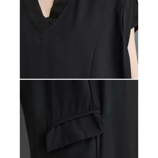 Solid Color Split-Front Split-Joint A-Line Loose V-Neck Midi Dresses Solid Color Split-Front Split-Joint A-Line Loose V-Neck Midi Dresses