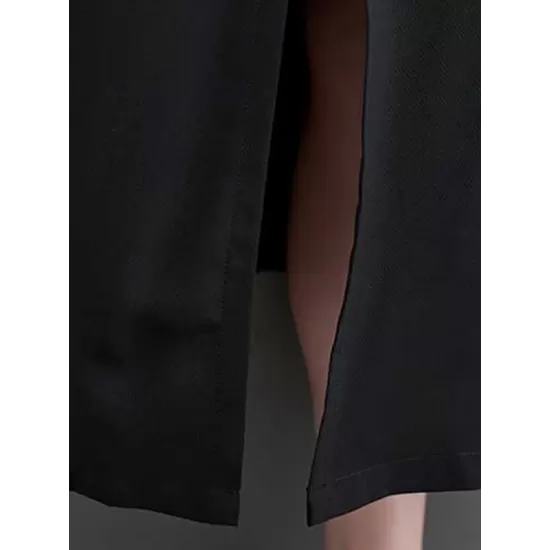 Solid Color Split-Front Split-Joint A-Line Loose V-Neck Midi Dresses Solid Color Split-Front Split-Joint A-Line Loose V-Neck Midi Dresses