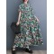 Printed Split-Joint A-Line Loose Stand Collar Midi Dresses