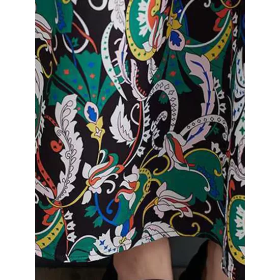 Printed Split-Joint A-Line Loose Stand Collar Midi Dresses Printed Split-Joint A-Line Loose Stand Collar Midi Dresses