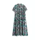 Printed Split-Joint A-Line Loose Stand Collar Midi Dresses Printed Split-Joint A-Line Loose Stand Collar Midi Dresses