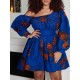 Elasticity Printed Tied Waist High Waisted Loose One-Shoulder Mini Dresses Elasticity Printed Tied Waist High Waisted Loose One-Shoulder Mini Dresses