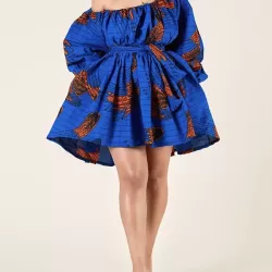 Elasticity Printed Tied Waist High Waisted Loose One-Shoulder Mini Dresses