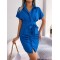 Bandage Pleated Solid Color Short Sleeves Lapel Mini Dresses