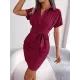 Bandage Pleated Solid Color Short Sleeves Lapel Mini Dresses Bandage Pleated Solid Color Short Sleeves Lapel Mini Dresses