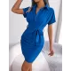 Bandage Pleated Solid Color Short Sleeves Lapel Mini Dresses Bandage Pleated Solid Color Short Sleeves Lapel Mini Dresses