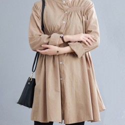 Asymmetric Buttoned Elasticity Pleated Long Sleeves Loose Mini Dresses