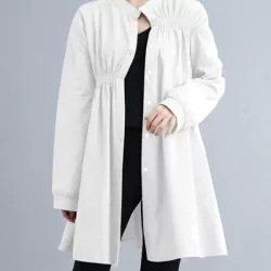 Asymmetric Buttoned Elasticity Pleated Long Sleeves Loose Mini Dresses
