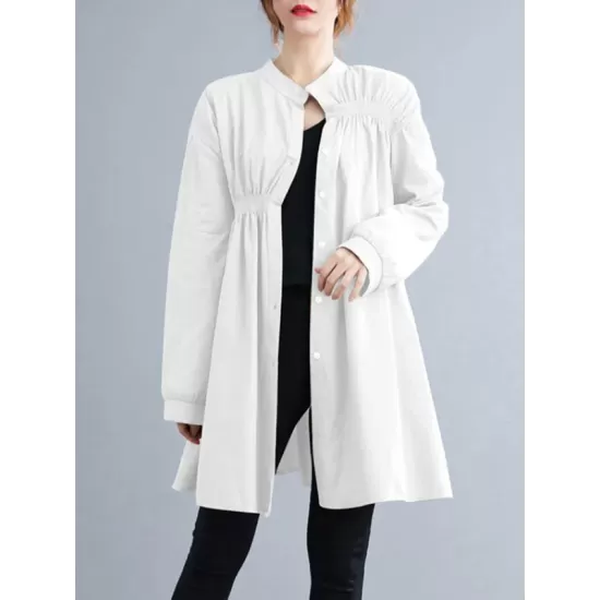 Asymmetric Buttoned Elasticity Pleated Long Sleeves Loose Mini Dresses Asymmetric Buttoned Elasticity Pleated Long Sleeves Loose Mini Dresses
