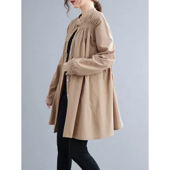 Asymmetric Buttoned Elasticity Pleated Long Sleeves Loose Mini Dresses Asymmetric Buttoned Elasticity Pleated Long Sleeves Loose Mini Dresses