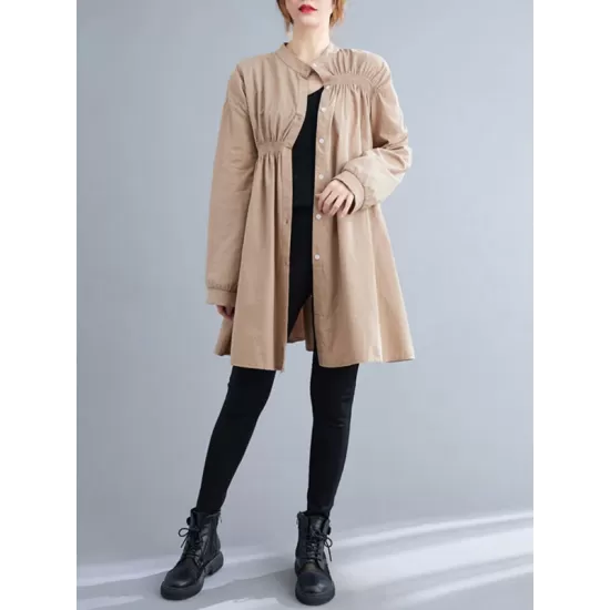 Asymmetric Buttoned Elasticity Pleated Long Sleeves Loose Mini Dresses Asymmetric Buttoned Elasticity Pleated Long Sleeves Loose Mini Dresses