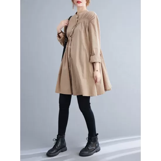 Asymmetric Buttoned Elasticity Pleated Long Sleeves Loose Mini Dresses Asymmetric Buttoned Elasticity Pleated Long Sleeves Loose Mini Dresses