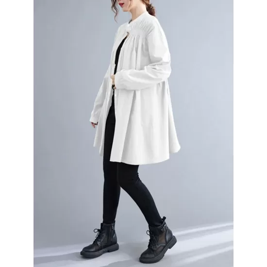Asymmetric Buttoned Elasticity Pleated Long Sleeves Loose Mini Dresses Asymmetric Buttoned Elasticity Pleated Long Sleeves Loose Mini Dresses
