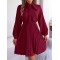 Pleated Solid Color Tied Long Sleeves Loose Mock Neck Mini Dresses