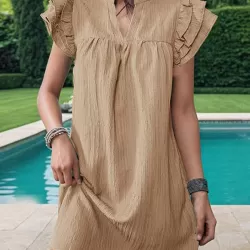 Ruffled Solid Color A-Line Loose Stand Collar Mini Dresses