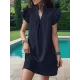 Ruffled Solid Color A-Line Loose Stand Collar Mini Dresses Ruffled Solid Color A-Line Loose Stand Collar Mini Dresses