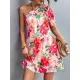 Flower Print Split-Joint A-Line Bishop Sleeve One-Shoulder Mini Dresses Flower Print Split-Joint A-Line Bishop Sleeve One-Shoulder Mini Dresses