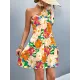 Flower Print Split-Joint A-Line Bishop Sleeve One-Shoulder Mini Dresses Flower Print Split-Joint A-Line Bishop Sleeve One-Shoulder Mini Dresses