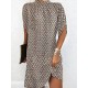 Printed Batwing Sleeves Loose Round-Neck Mini Dresses Printed Batwing Sleeves Loose Round-Neck Mini Dresses